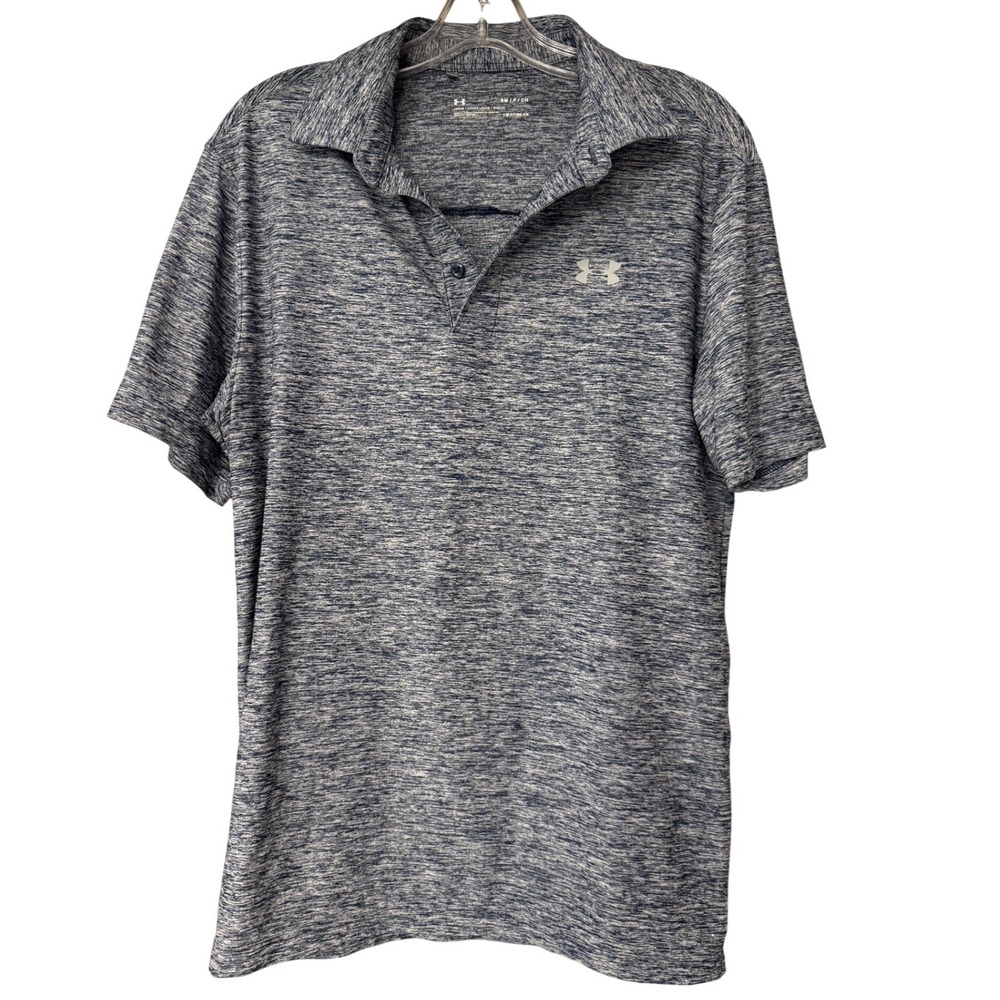 Under Armour Heatgear Mens Polo Shirt Blue Gray Heathered Loose Fit Size‎ SM